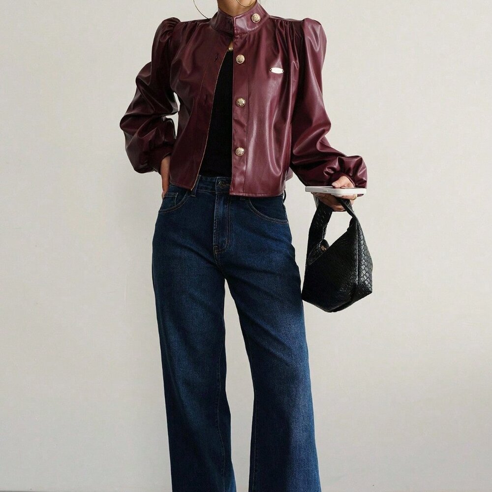 Burgundy Casual Women's Long Sleeve Blouse - Picture 5 of 6